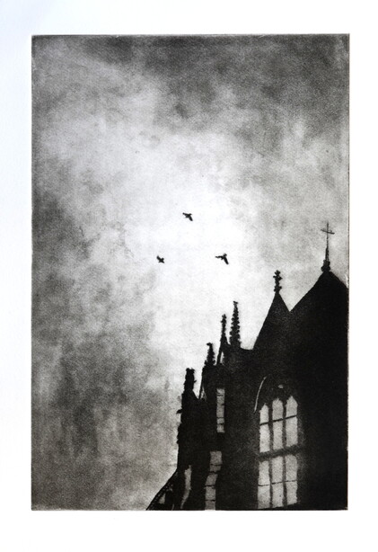 thumbnail of etching of Ushaw Jackdaws