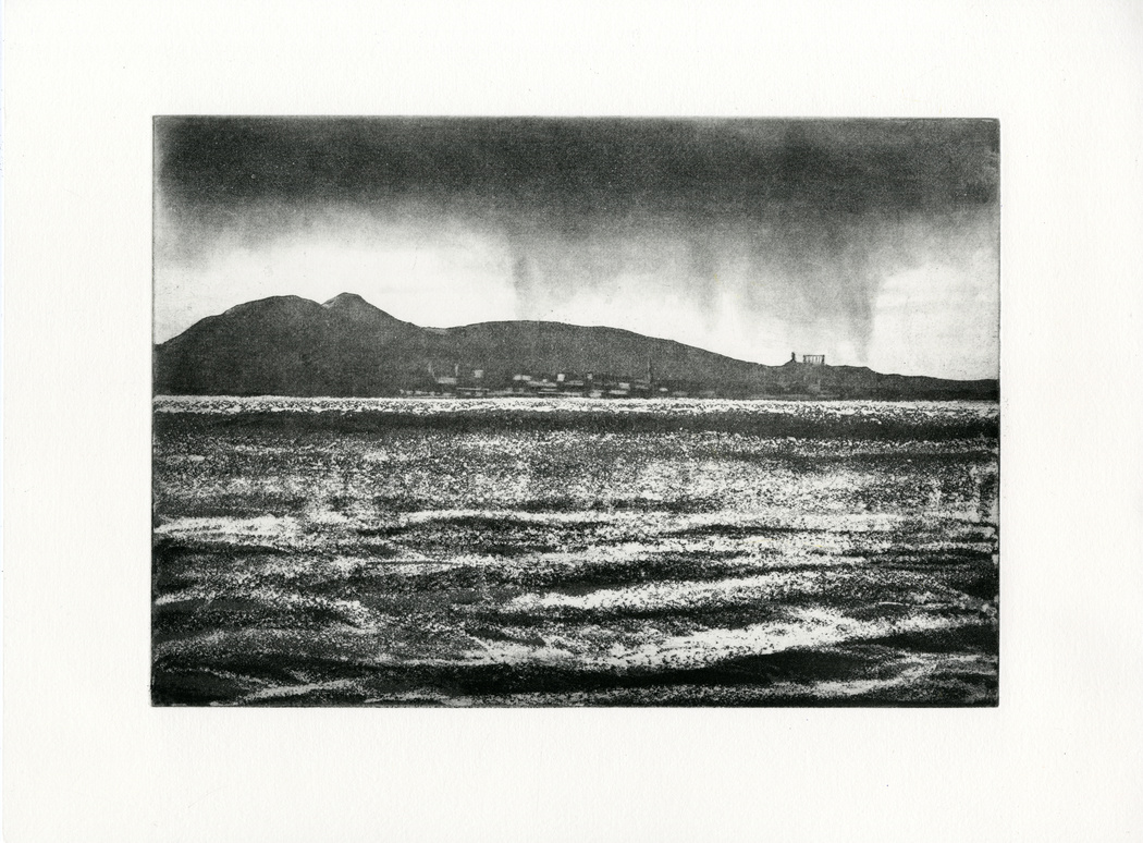 thumbnail of etching of Edinburgh from Musselburgh